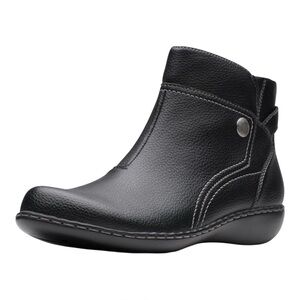 Clarks Collection Women's Ashland Mabel Ankle Boot, Black Tumbled Leather